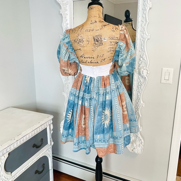 SALE New York Couture Vintage Western Print Cottagecore Puff Sleeve Dress - Picture 4 of 5